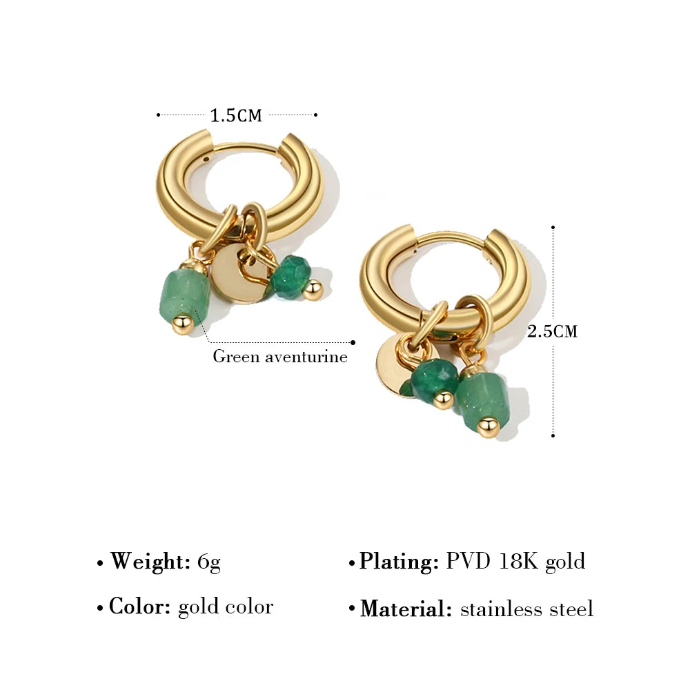 Green Stone Hoops
