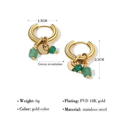Green Stone Hoops