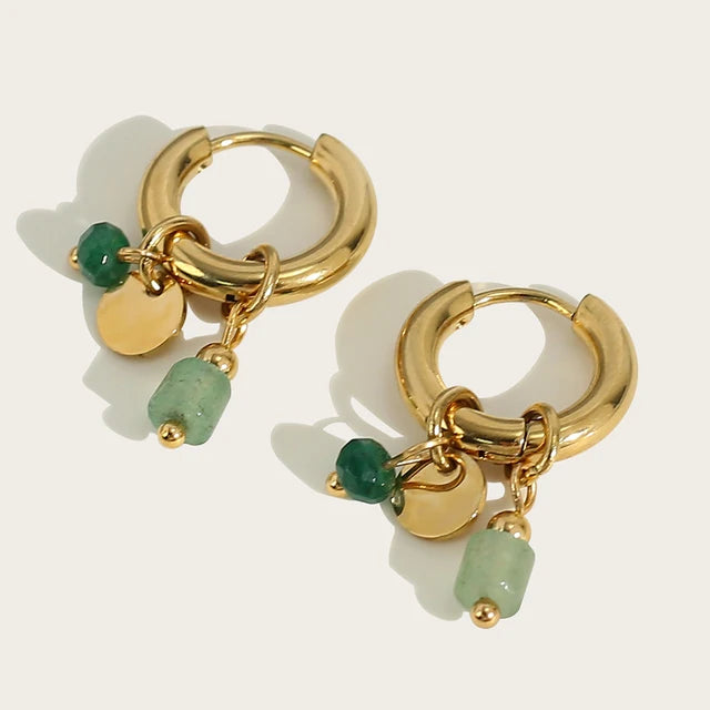 Green Stone Hoops