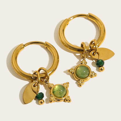 Green Stone Hoops