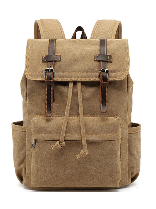 Canvas Travel Backpack with Leather Trim