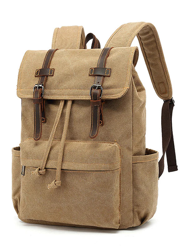 Canvas Travel Backpack with Leather Trim