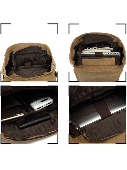 Canvas Travel Backpack with Leather Trim