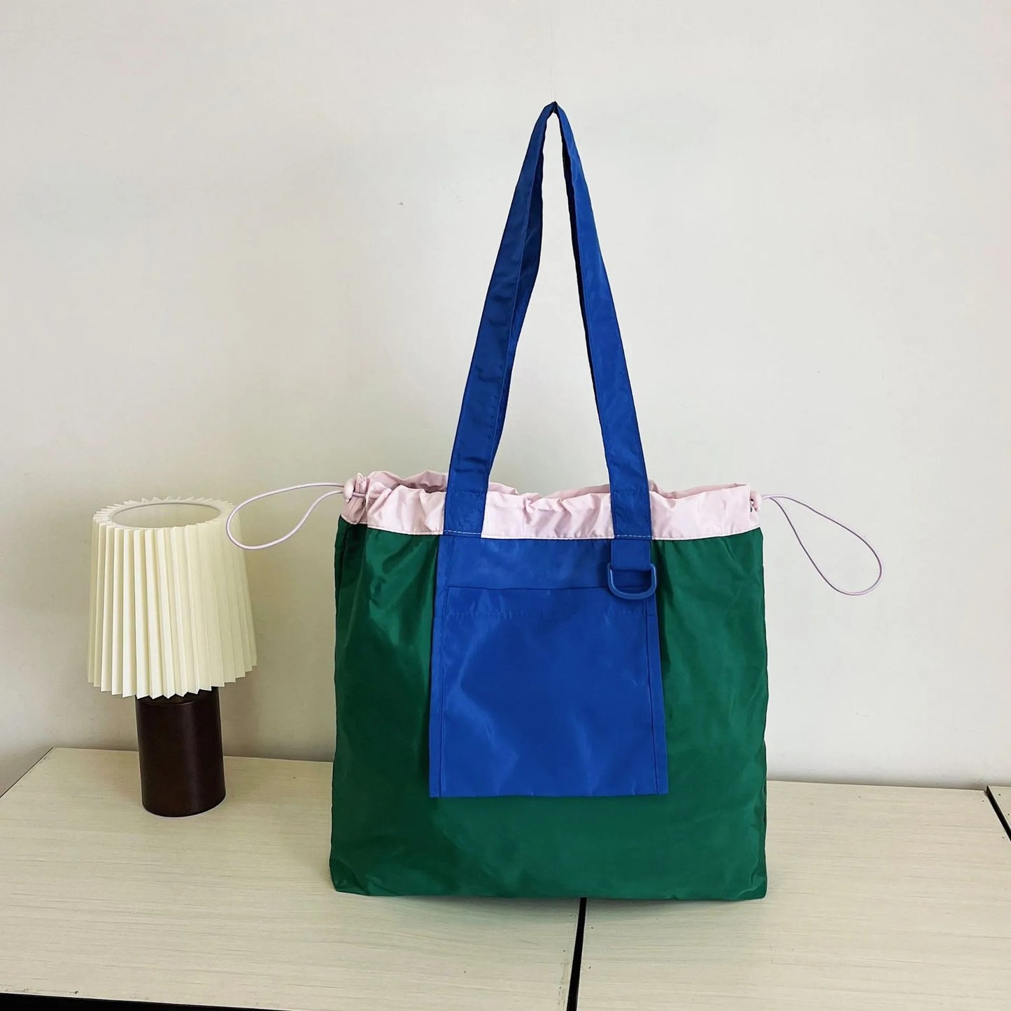 Patchwork Canvas Drawstring Tote Bag