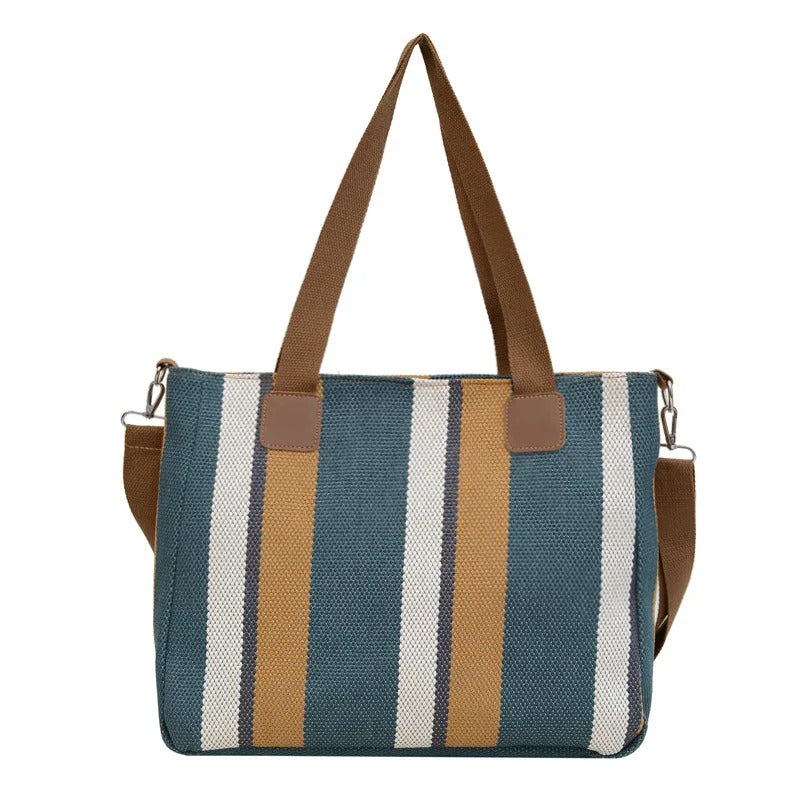 Striped Canvas Tote Crossbody