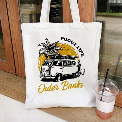 Cotton Canvas Shoulder Tote – Outer Banks Beach Print