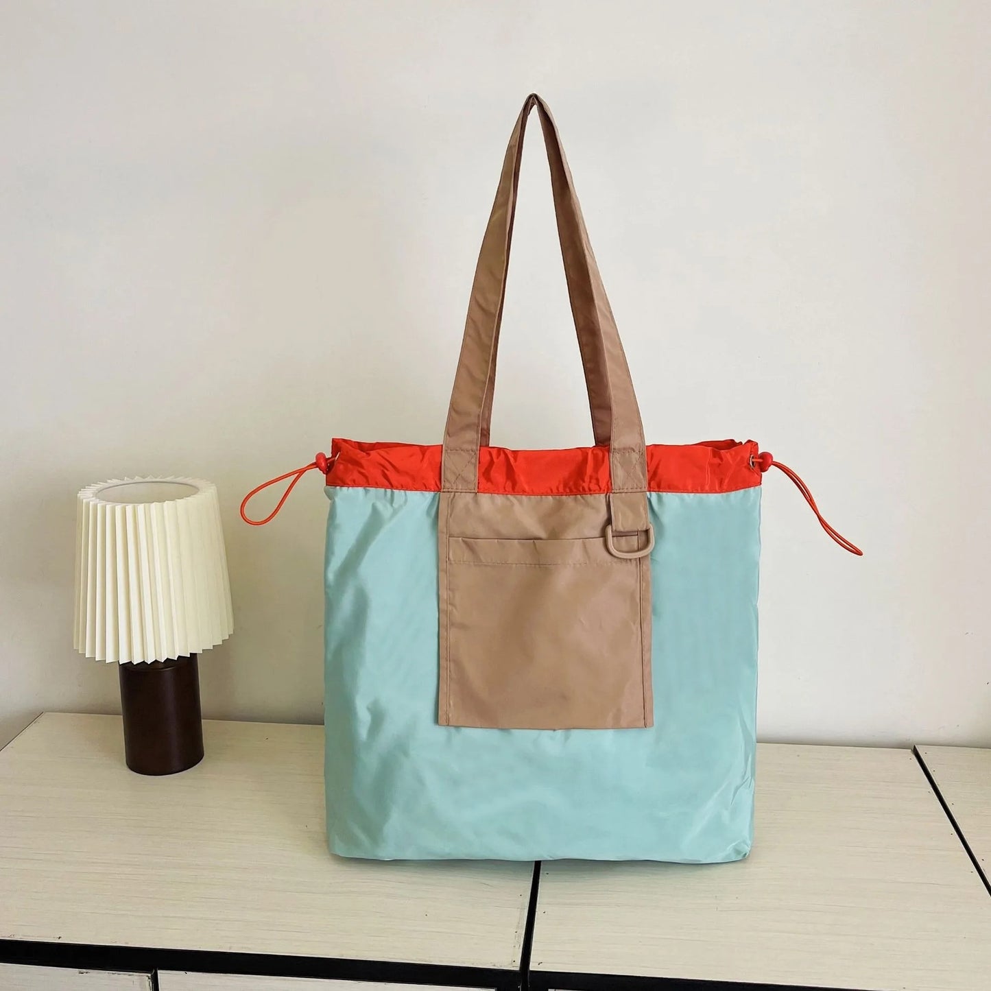 Patchwork Canvas Drawstring Tote Bag