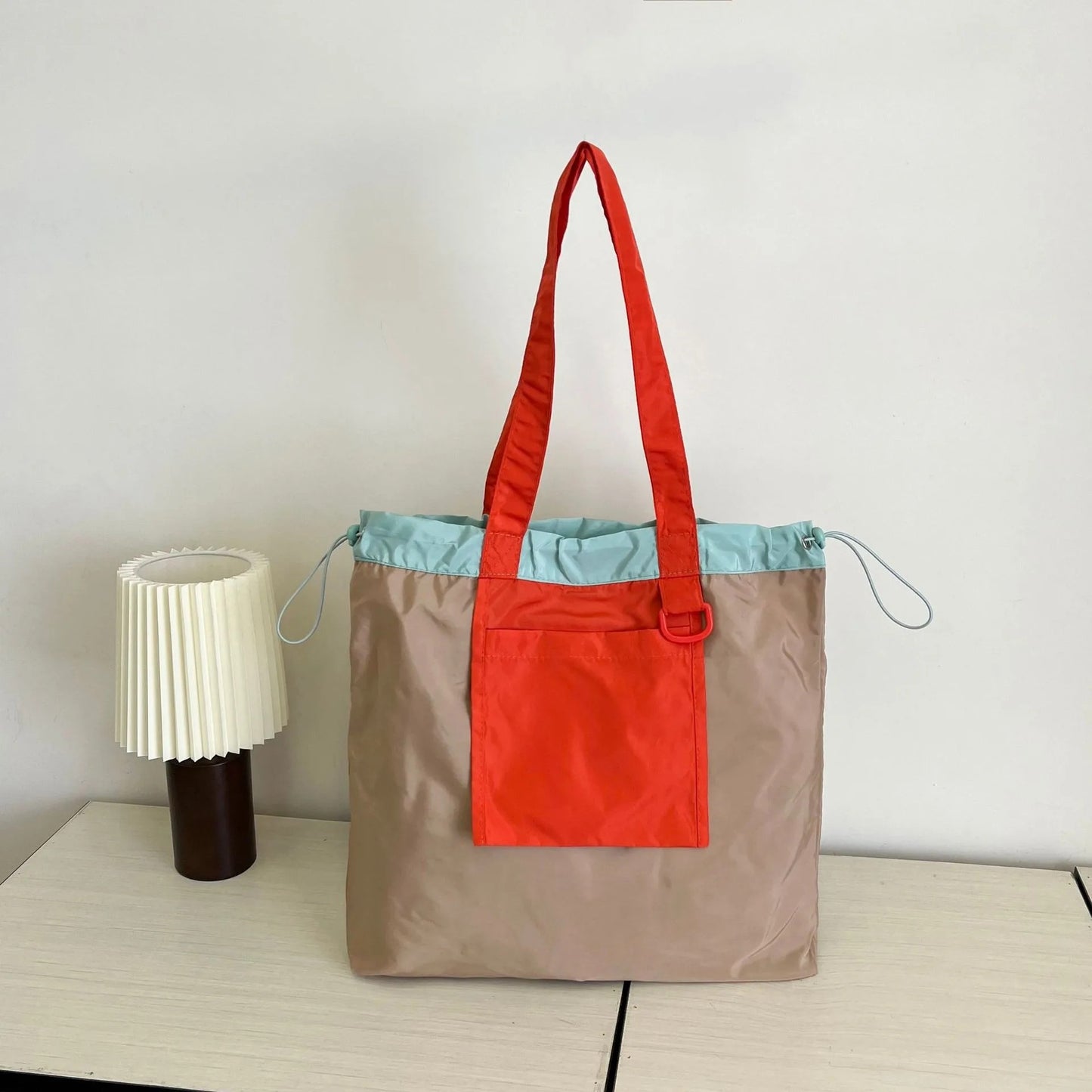 Patchwork Canvas Drawstring Tote Bag