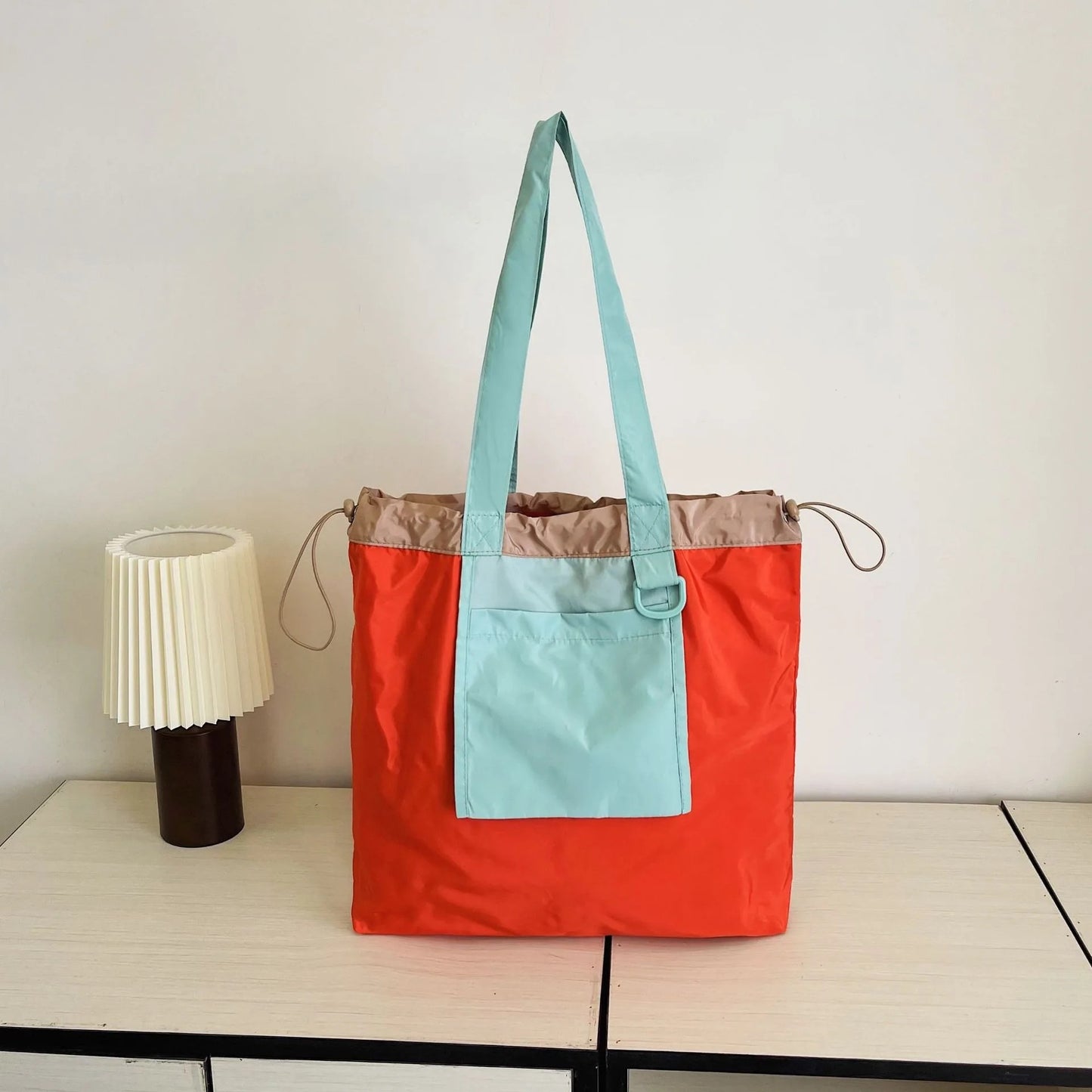 Patchwork Canvas Drawstring Tote Bag