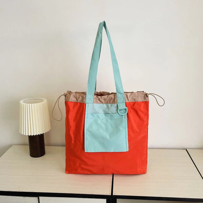 Patchwork Canvas Drawstring Tote Bag