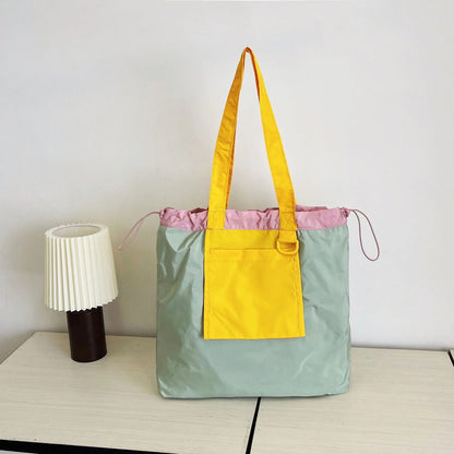 Patchwork Canvas Drawstring Tote Bag