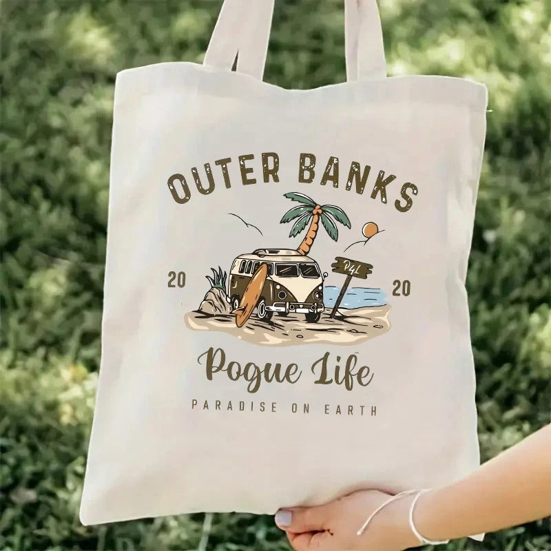Cotton Canvas Shoulder Tote – Outer Banks Beach Print
