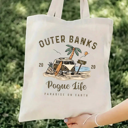 Cotton Canvas Shoulder Tote – Outer Banks Beach Print
