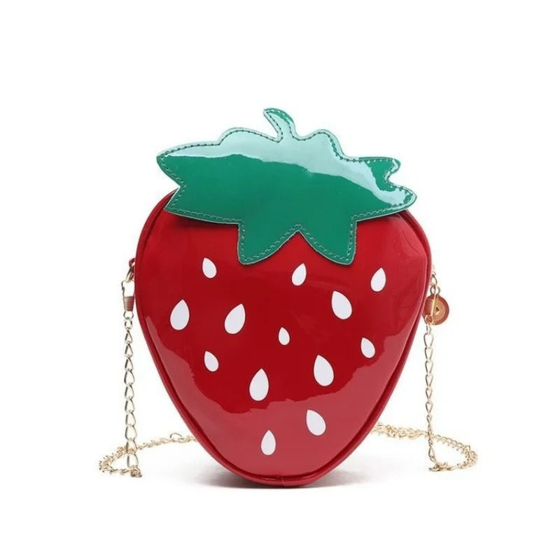 Strawberry-Shaped Patent Leather Crossbody Bag