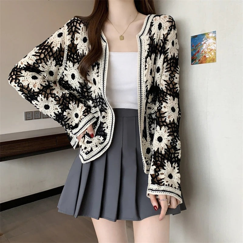 Daisy Crochet Knit Cardigan
