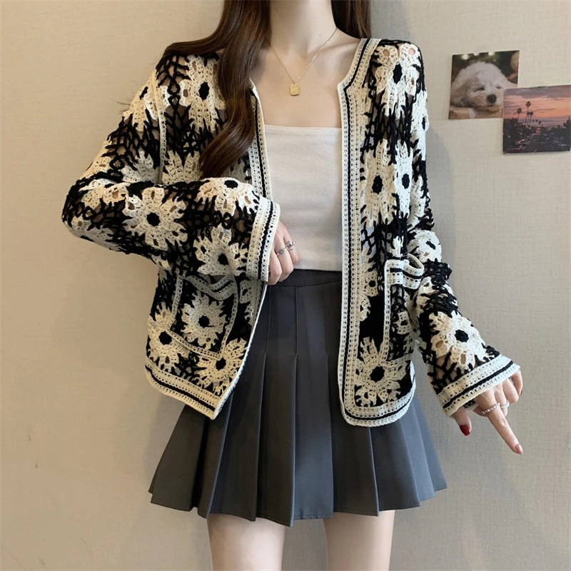 Daisy Crochet Knit Cardigan