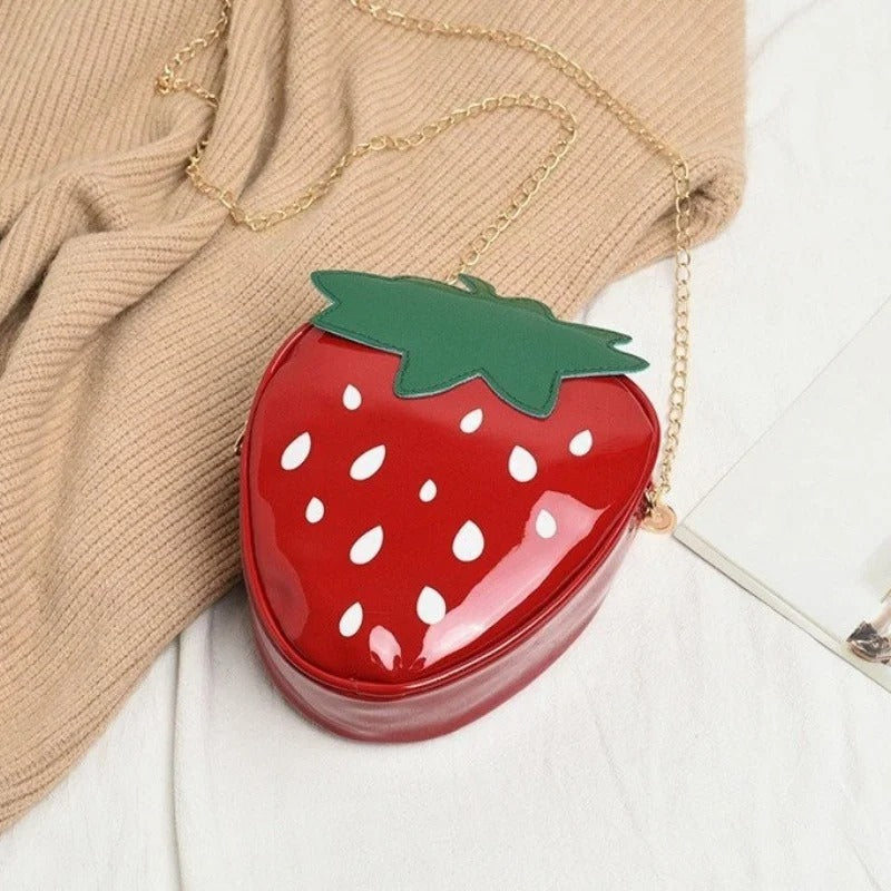 Strawberry-Shaped Patent Leather Crossbody Bag