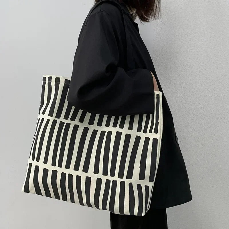 Minimalist Striped Canvas Tote Bag