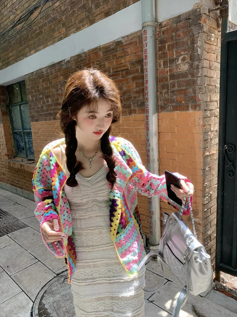 Colorful Crochet Knit Cardigan