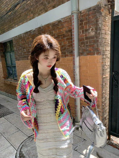 Colorful Crochet Knit Cardigan
