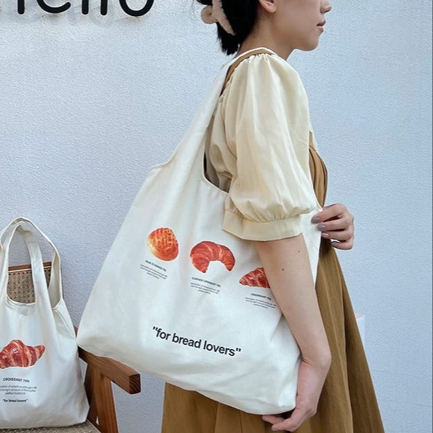 Cotton Canvas Shoulder Tote - Croissant