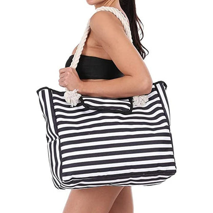 Striped Canvas Shoulder Tote Bag