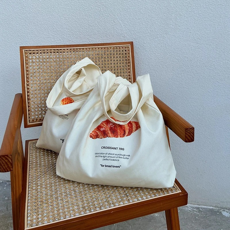 Cotton Canvas Shoulder Tote - Croissant