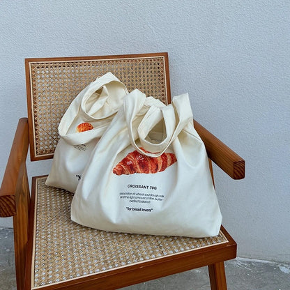 Cotton Canvas Shoulder Tote - Croissant