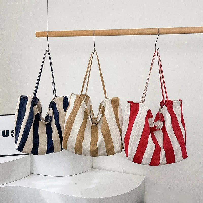 Striped Canvas Tote Bag