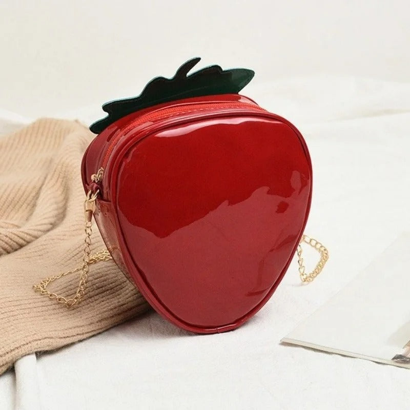 Strawberry-Shaped Patent Leather Crossbody Bag