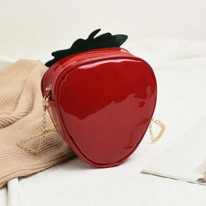 Strawberry-Shaped Patent Leather Crossbody Bag