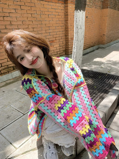 Colorful Crochet Knit Cardigan