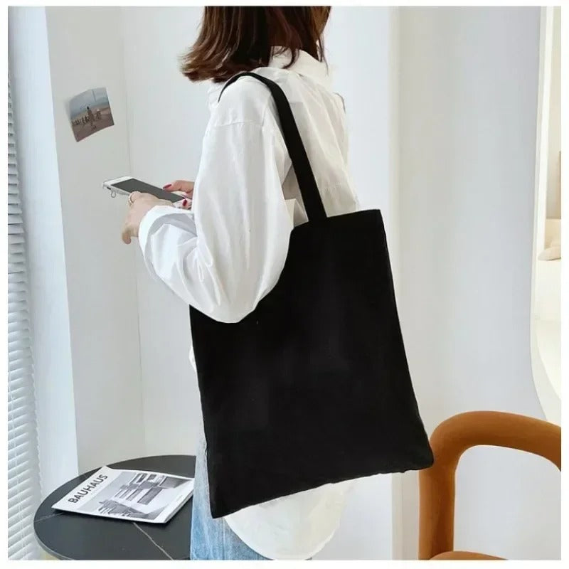 Cotton Canvas Shoulder Tote - Plain