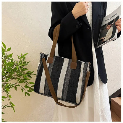 Striped Canvas Tote Crossbody