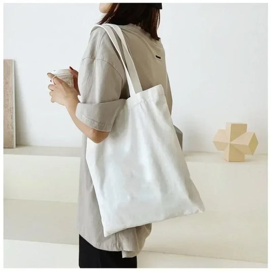 Cotton Canvas Shoulder Tote - Plain