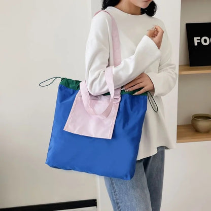 Patchwork Canvas Drawstring Tote Bag