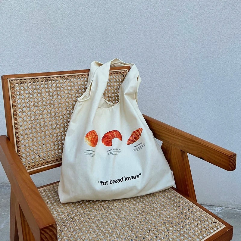Cotton Canvas Shoulder Tote - Croissant