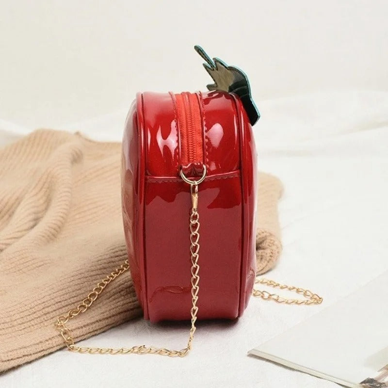 Strawberry-Shaped Patent Leather Crossbody Bag