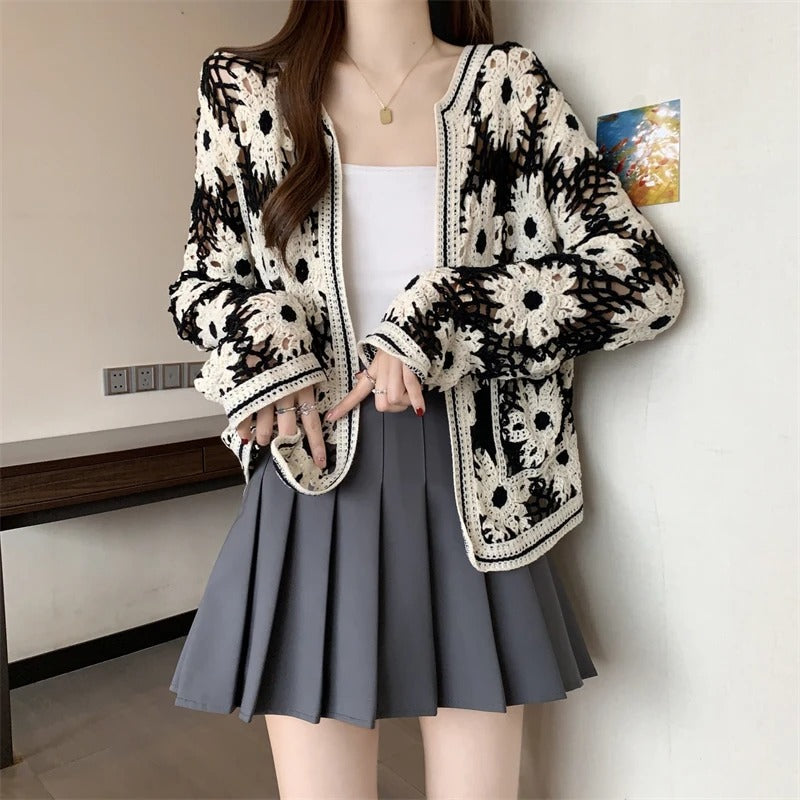 Daisy Crochet Knit Cardigan