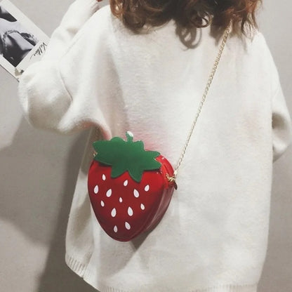 Strawberry-Shaped Patent Leather Crossbody Bag