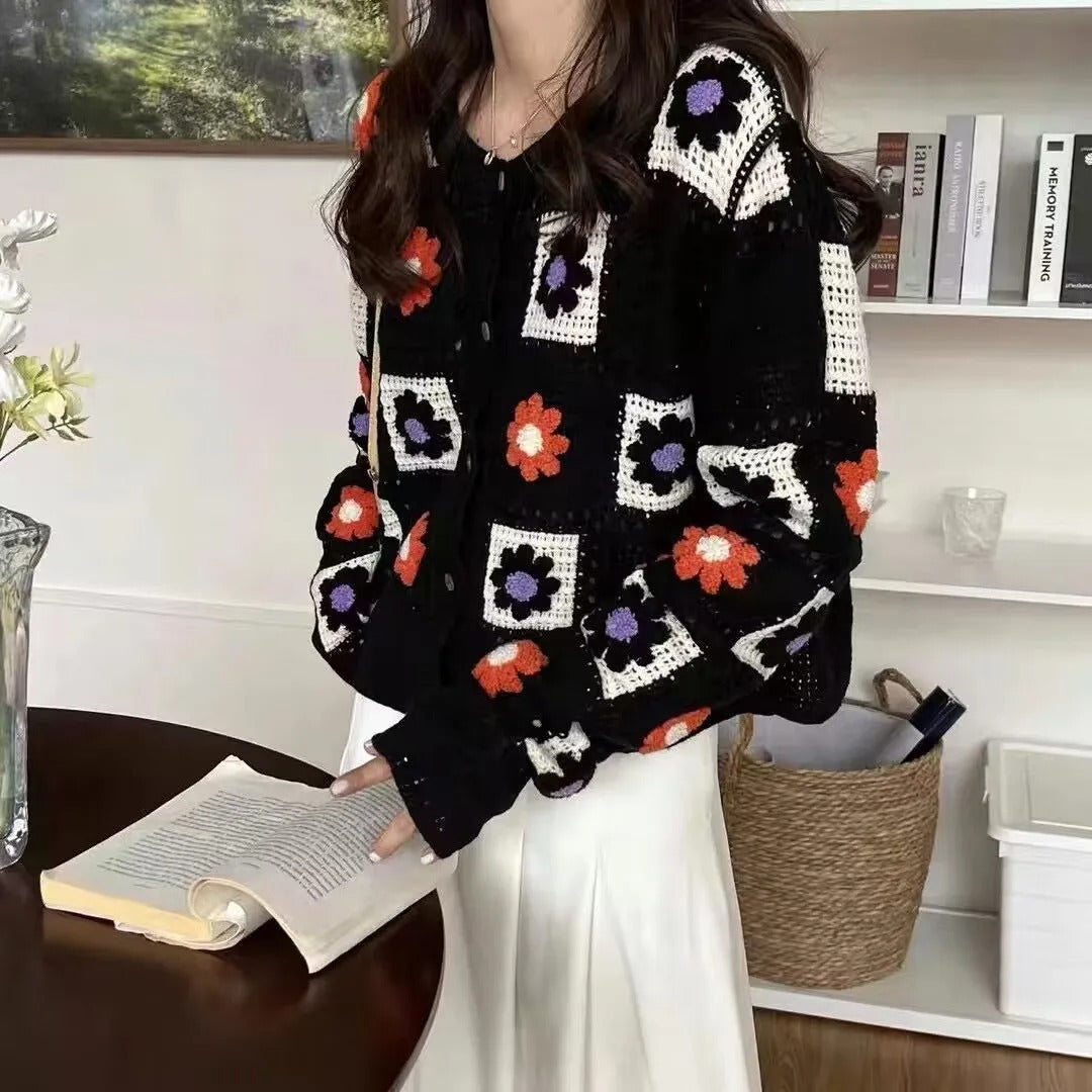 Embroidered Boho Knit Cardigan