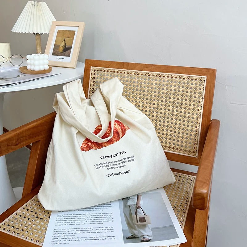Cotton Canvas Shoulder Tote - Croissant
