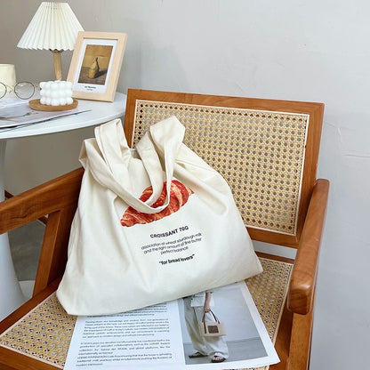 Cotton Canvas Shoulder Tote - Croissant