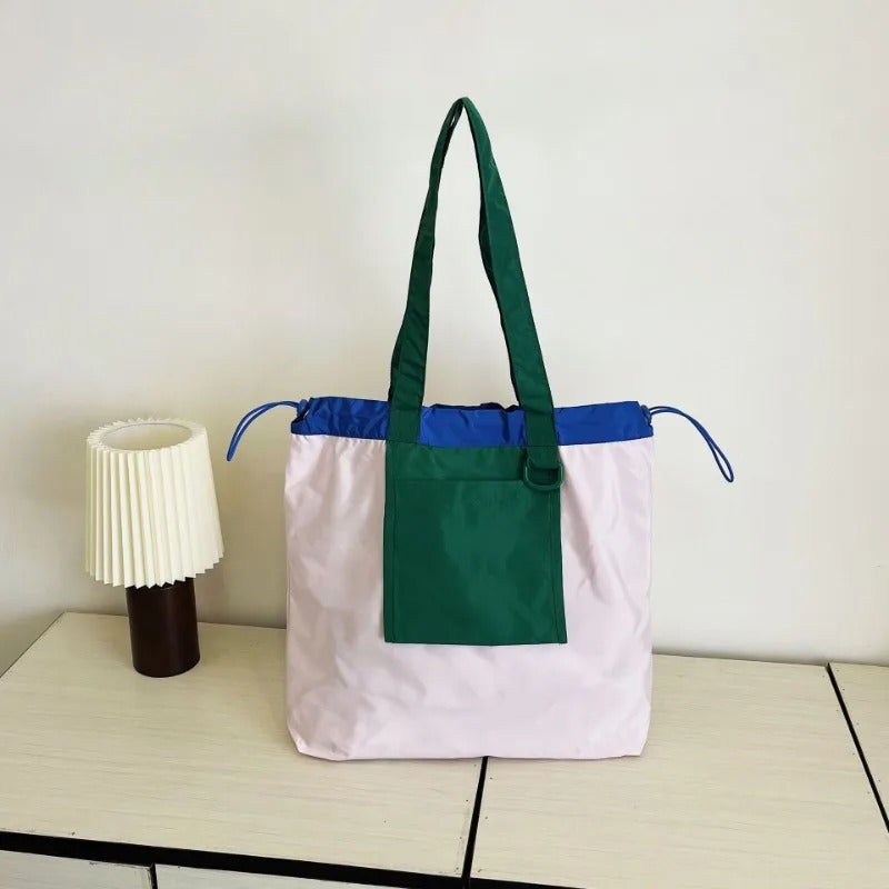 Patchwork Canvas Drawstring Tote Bag