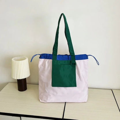 Patchwork Canvas Drawstring Tote Bag