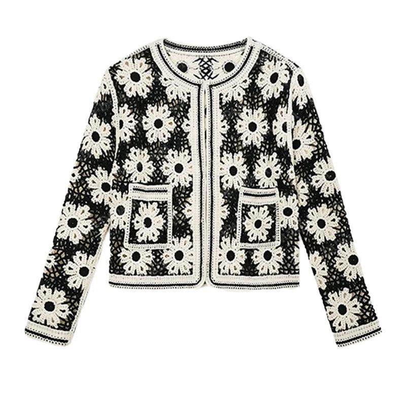 Daisy Crochet Knit Cardigan