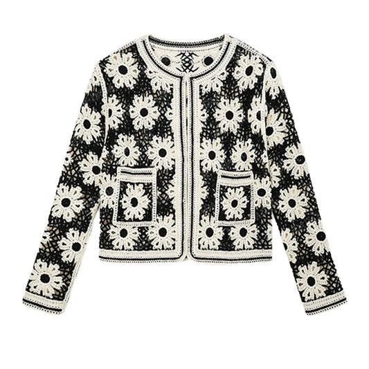 Daisy Crochet Knit Cardigan