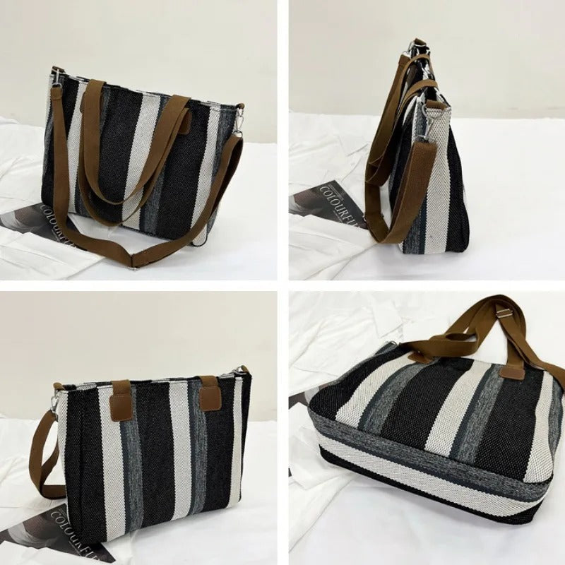 Striped Canvas Tote Crossbody