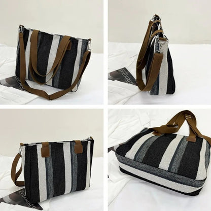 Striped Canvas Tote Crossbody