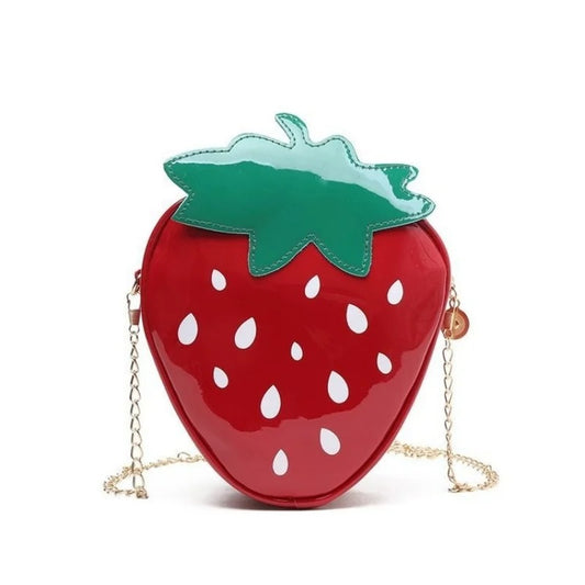 Strawberry-Shaped Patent Leather Crossbody Bag